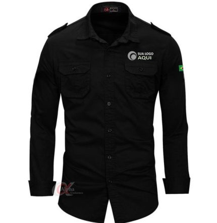 Camisa com logotipo work shirt masculina manga longa dois bolsos personalizada para uniformes e fardamentos