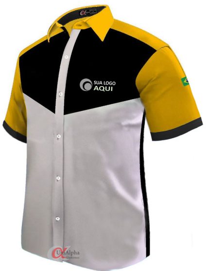 Camisa de farda uniformes personalizados masculina ou feminina manga curta modelo diferenciado para empresas - kits 4 pçs
