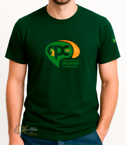 Camiseta verde costas para uniforme de trabalho personalizado com entrega rápida.