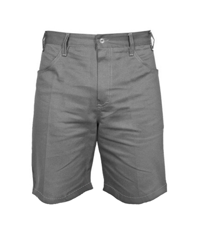 bermuda-brim-elastico-traseira-cinza-claro-uniforme-unialpha Bermuda Brim Sarja Cinza Grafite Unialpha Uniformes Cós Tradicional para uniforme corporativo.