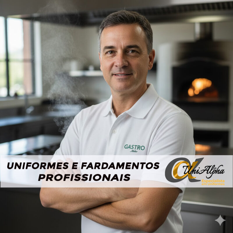 Camisa polo 100% algodão branca uniforme cozinha Sorocaba. Segurança térmica e toque fresco.