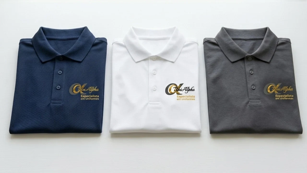 bordado ou estampa uniforme empresa: polo personalizada com bordado computadorizado UniAlpha Uniformes Sorocaba SP