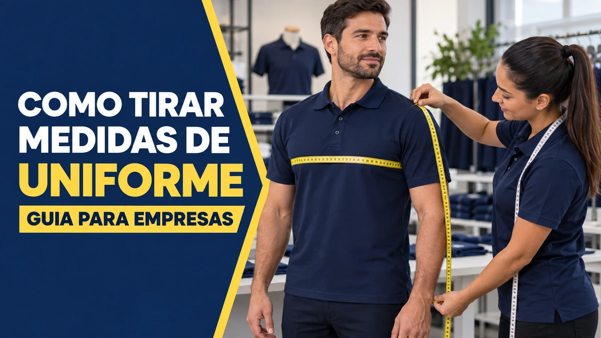 Profissional tirando medidas de uniforme corporativo com fita métrica